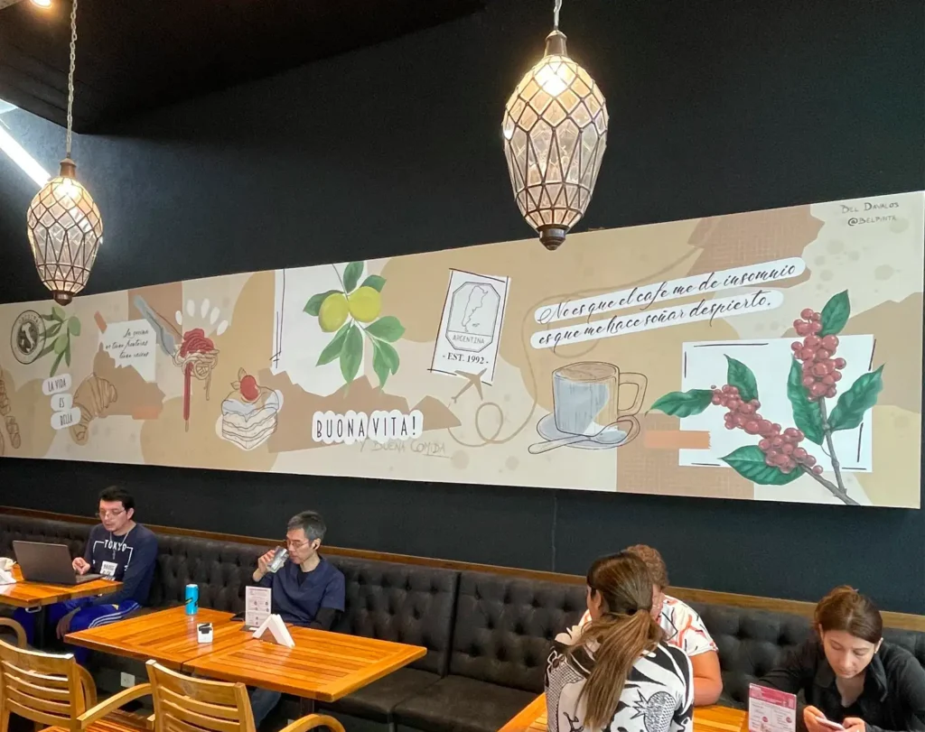 mural collage en restaurante en Moreno Buenos Aires