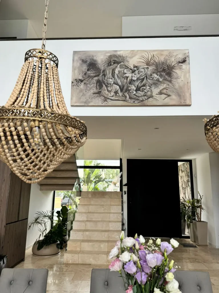 Cuadro personalizado de familia de leones pintado a mano. Retrato simbólico de una familia con 4 hijos por Bel Dávalos