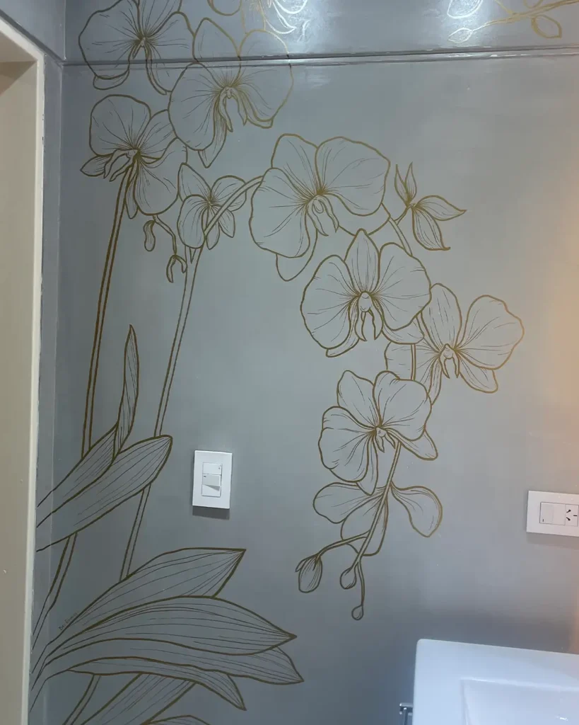 Murales para locales comerciales line art oro Joyeria Ricciardi