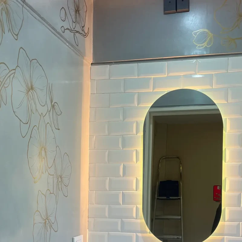 Murales para locales comerciales line art oro Joyeria Ricciardi