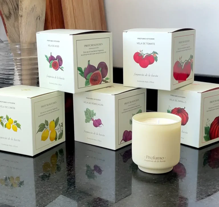 Ilustración botánica para packaging velas Prefumo tomates e higos