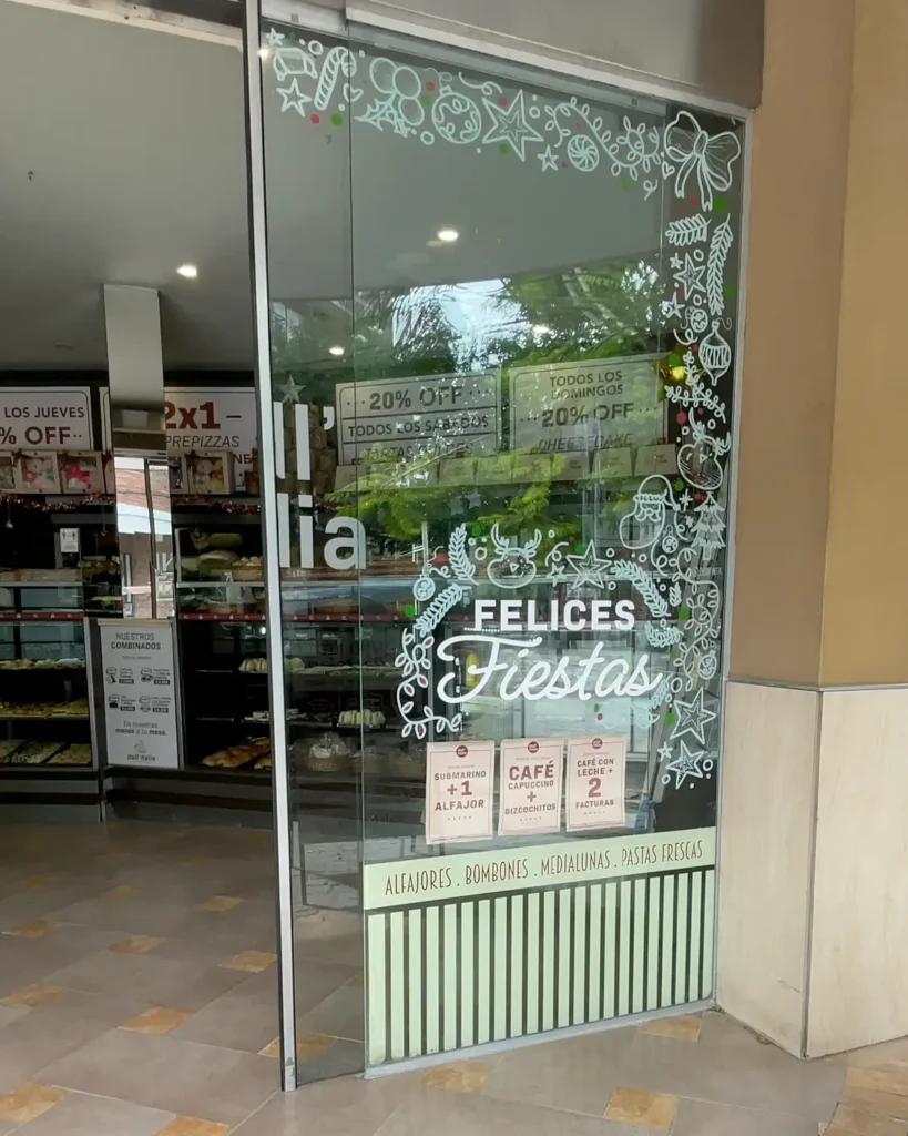 Pintura sobre vidrieras comerciales Navidad 2025 Zona oeste