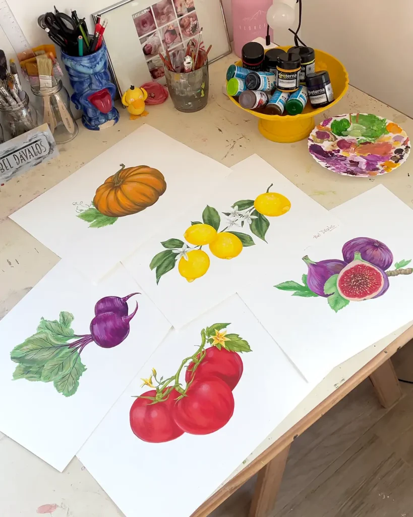 Ilustración botánica para packaging velas Prefumo tomates e higos