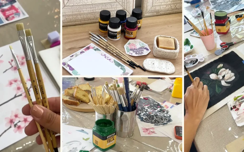 worshop taller de pintura sobre tela pinceles casan, pinturas eterna