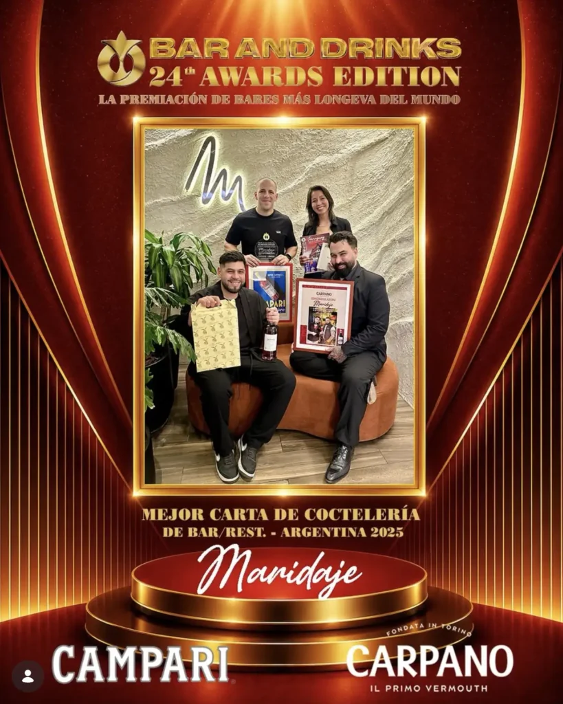 Premio al mejor menú de tragos 2025 de Maridaje